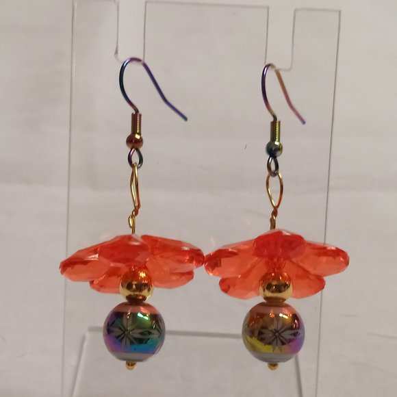 Steel Multi Color Handmade Hand Crafted Dangle Beaded Flower Earrings #57 - Picture 7 of 12